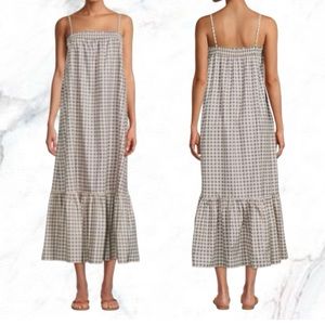 NWT WEWOREWHAT Smocked Midi Dress Blue and Cream Gingham Prairie Size Small